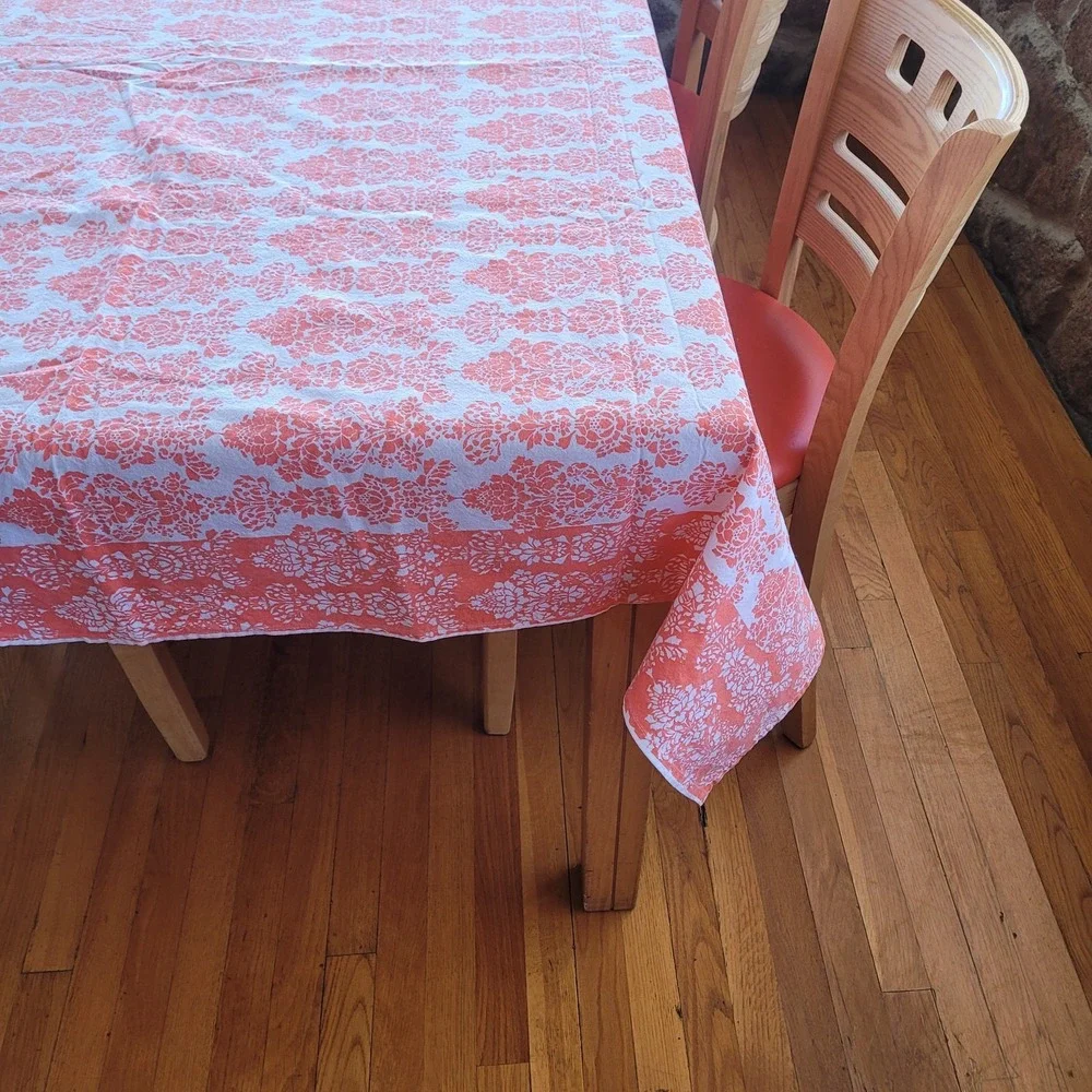 78x60 Nicole Miller Orange Floral Tablecloth 4 Cloth Striped Napkins Spring